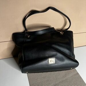 Lauren Ralph Lauren Black Pebbled‎ Leather Tote Bag Gold RLL Shoulder Bag